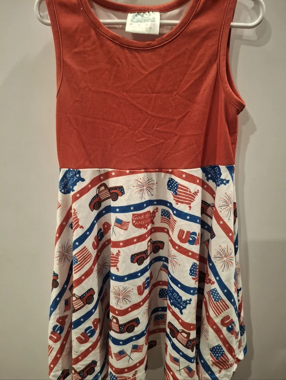 Girls' Red & White Patriotic Sleeveless Dress - (Brand Unspecified)